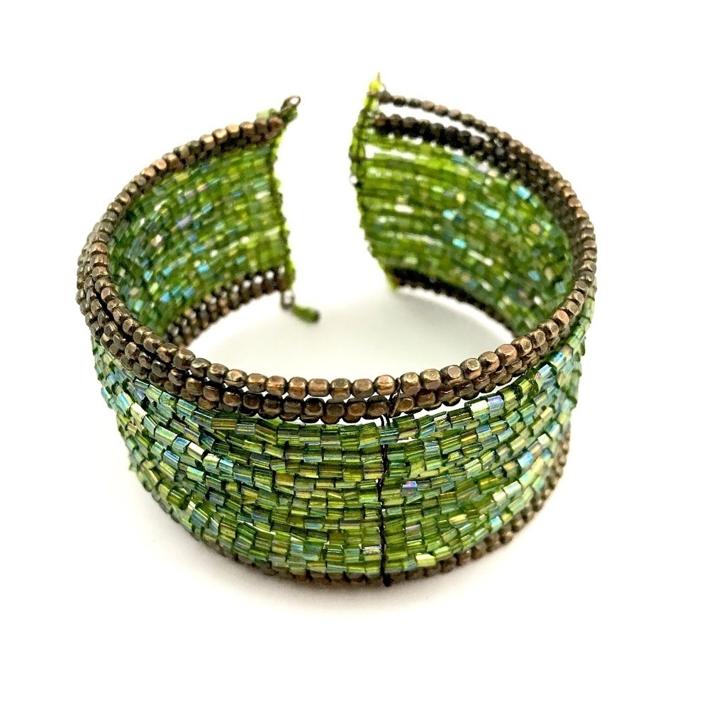 Boho Green Beaded Cuff Bracelet​